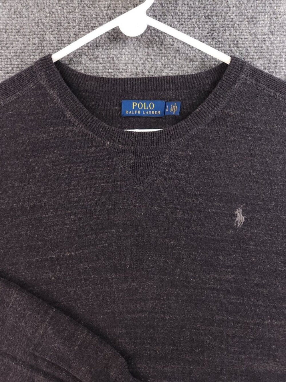 Polo Ralph Lauren Men Charcoal Gray Heathered Cotton Crewneck Sweater Large